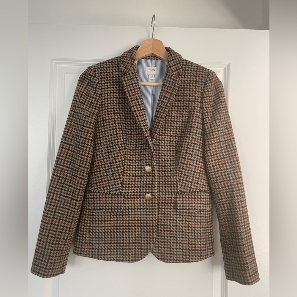 NEW JCrew 00 Brown/Red/Blue Houndstooth Blazer